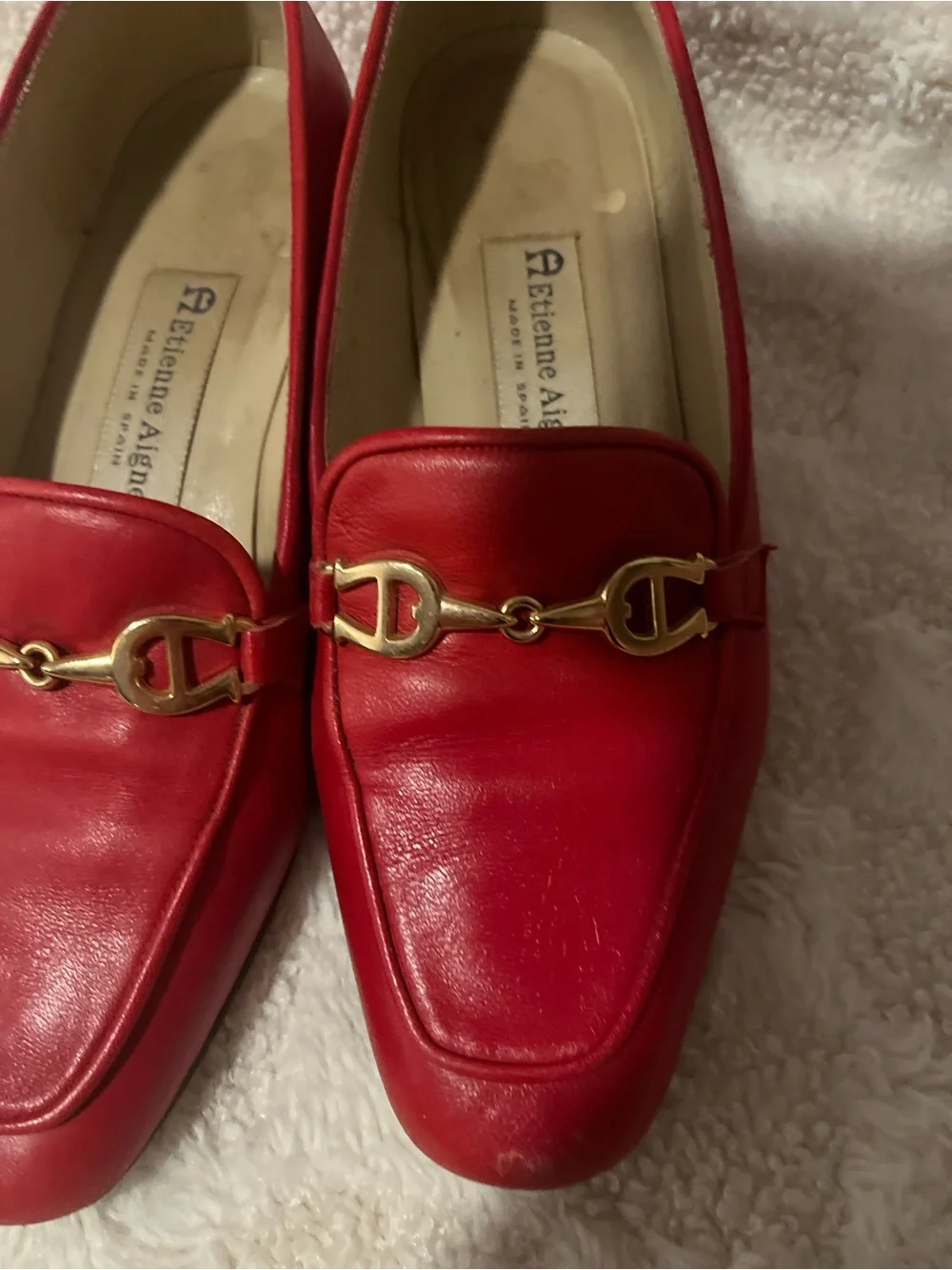 Etienne Aigner Red Leather Horsebit Loafers
